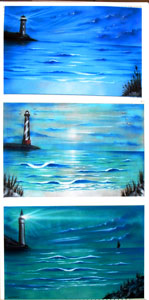 Lighthouse beach scenes airbrushed on canvas