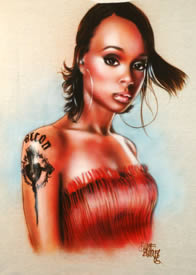 Airbrush portrait Lisa Lopes on t-shirt