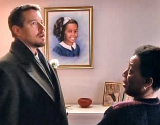 Airbrush portrait by Diane Burrier in scene from Homicide Life on the Street "Requiem for Adena" in 1997.