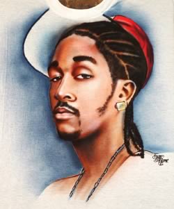 airbrush portrait of Omarion on t-shirt