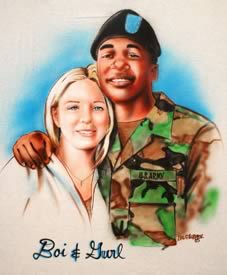 Airbrush portrait of soldier and girlfriend