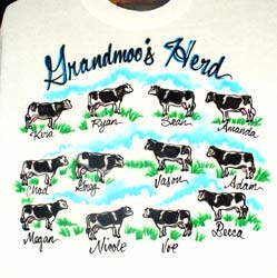 Airbrush t-shirt for mother, grandmother with cows theme by BurrartDesign