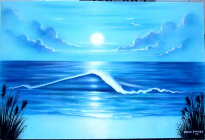 Blue ocean beach scene on canvas