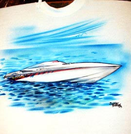 boat airbrushed on t-shirt