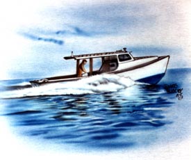 boat airbrushed on t-shirt