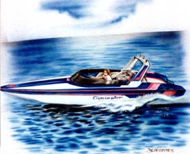 boat airbrushed on t-shirt