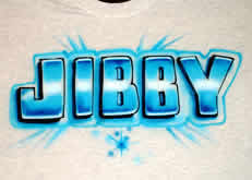 Airbrush block style lettering on t-shirt