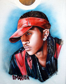 airbrush portrait of Omarion on t-shirt