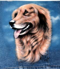 dog portrait on denim jacket