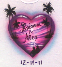 Heart with beach scene airbrush tshirt