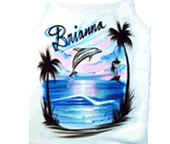 Airbrush beach scene with dolphins shirt